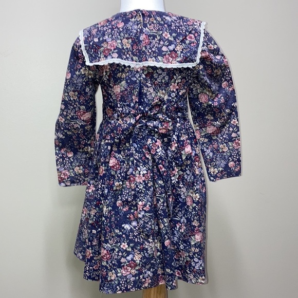 Jessica McClintock Gunne Sax navy floral lace collar double bow dress size 5 - Picture 3 of 10